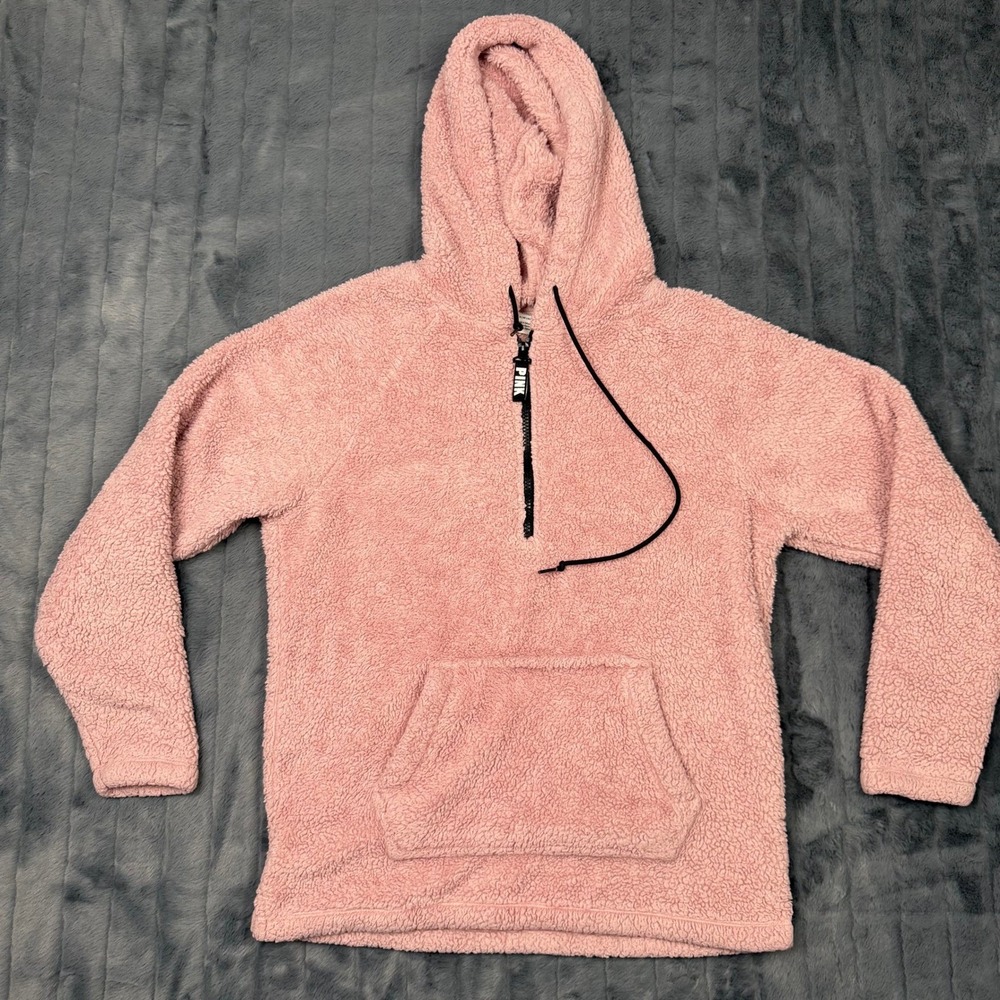 PINK Victoria's Secret Sherpa Fleece Half Zip Hoodie Pink XS 8905